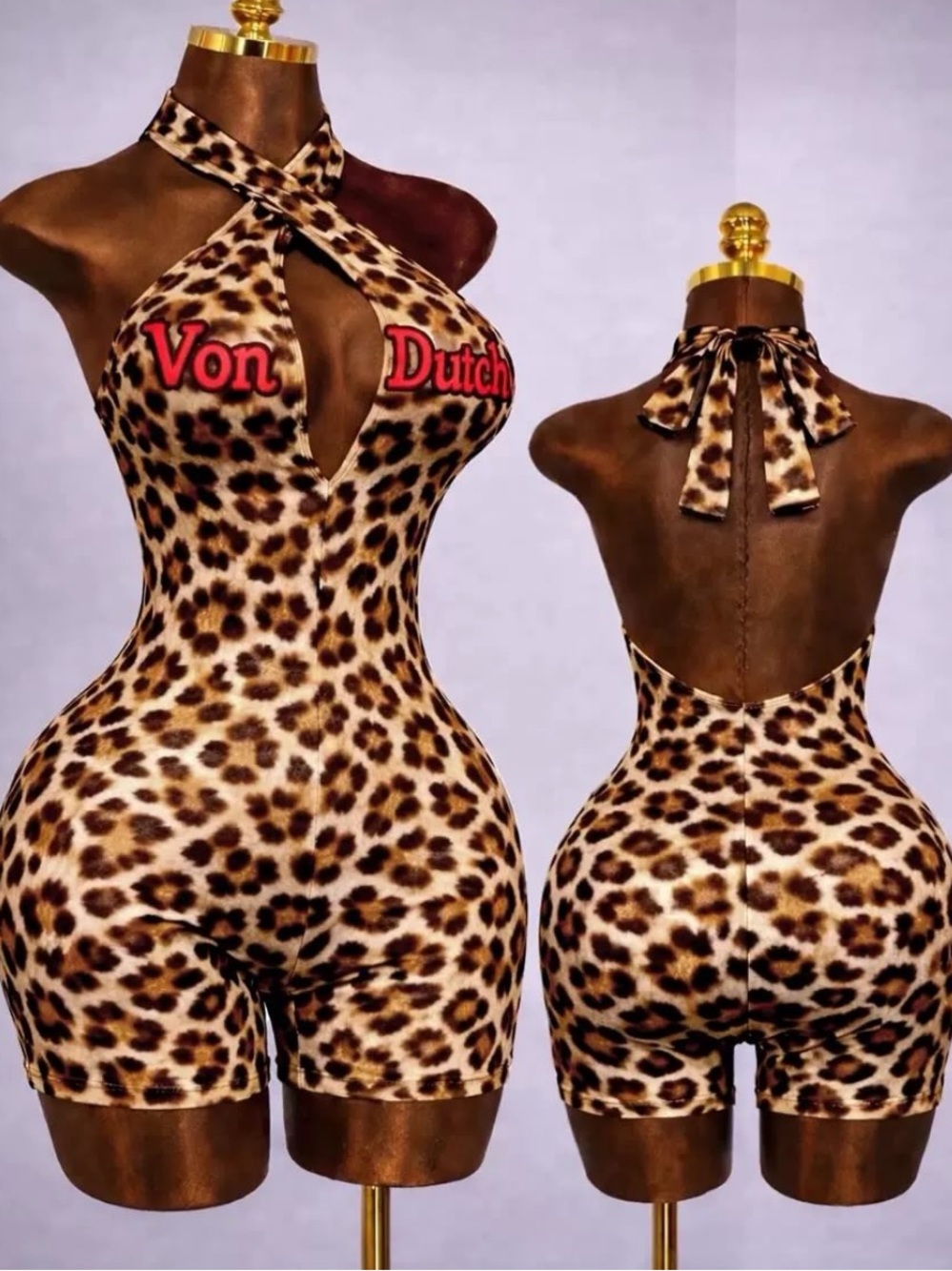 Leopard Print Halter Von Dutch Romper